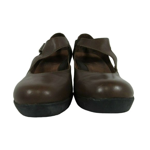 Sanita Matilda Mary Jane Clogs Brown Leather Womens Wedge Heel Ankle Strap Sz 5. - Picture 6 of 8